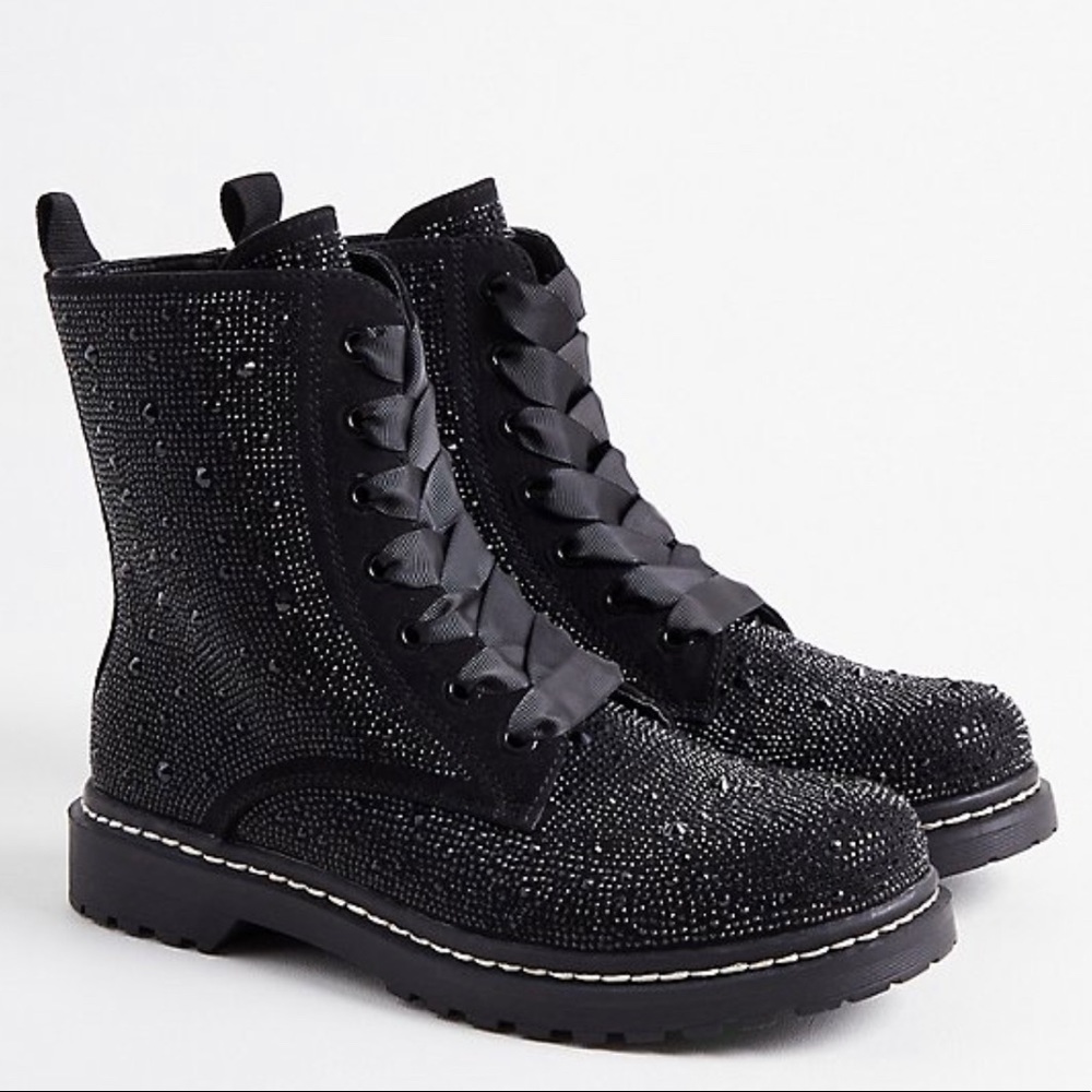 Betsey Johnson for Torrid rhinestone combat boots